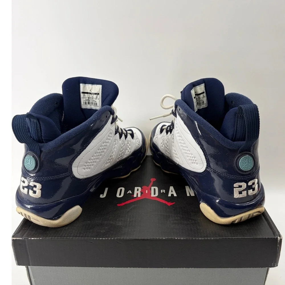 Air Jordan 9 Retro GS White University Blue Navy Sneakers 302359-145 size 7Y